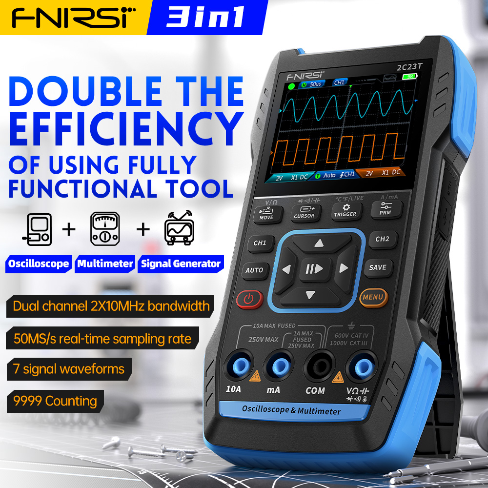 Fnirsi Digital Oscilloscope Handheld - 2C23T Osiloskop Digital 3-in-1 10MHz Dual